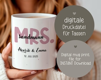 6x Personalized MR MRS Mug Template Digital - Wedding Gift Wedding Mug Bundle - Wedding - Wedding - Mugs - Wedding Date