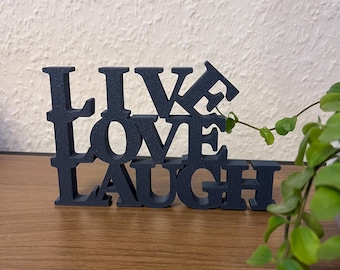 Live Love Laugh Sign – Modern 3D lettering as wall and table decoration | Positive quote housewarming gift | Living room decor black