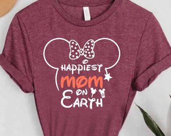 Disney Happiest Mom on Earth Tee, Minnie Mother's Day Shirt, Magical Vacation T-Shirt For Mom, Family Disneyland Shirt, Mama Outfit Gift
