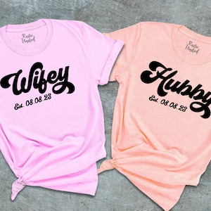 Wifey and Hubby Shirt, Newlywed T-Shirts, Wedding Party Gift, Honeymoon Shirt, Husband And Wife Tees, Just Married Shirts, Couple Shirts