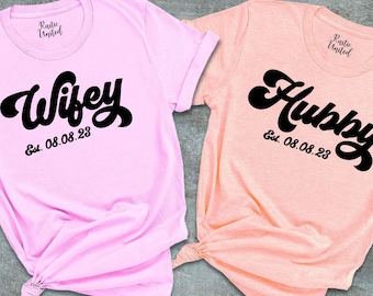 Wifey and Hubby Shirt, Newlywed T-Shirts, Wedding Party Gift, Honeymoon Shirt, Husband And Wife Tees, Just Married Shirts, Couple Shirts
