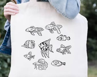 Gold Fish Tote Bag, Fish Canvas Tote Bag, Ocean Life Bag, Artsy Tote Bag For Woman, Gift For Fish Lovers, Aesthetic Fish Bag, Goldfish Tote