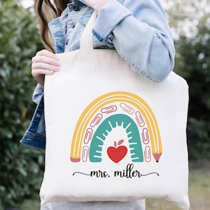 Personalised Teacher Bag, Teacher Gifts, Custom Teacher Name Tote Bag, Preschool Teacher Gift, Teacher Appreciation Gift Bag, Teacher Totes