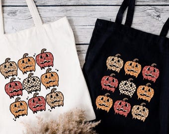Halloween Pumpkins Tote Bag, Jack O Lantern Tote Bags, Fall Tote Bag, Womens Halloween Gift Bag, Halloween Candy Bag, Pumpkin Gift Bags