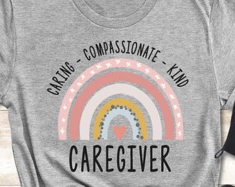 Caregiver Tshirts, Gift for Caregiver, Healthcare Worker Shirt, Caregiver Pastel Rainbow Tee, New Caregiver Shirt, Women Caregiver Gift