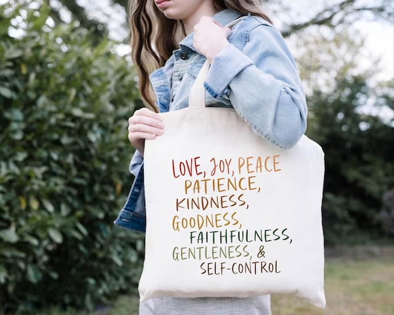 Kindness Tote Bag, Fruit of the Spirit Tote Bag, Gift For Christians, Positive Quotes Tote Bag, Cute Canvas Bag Gift, Bible Verse Tote Bag