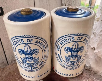 Vintage 1960s Boy Scouts of America "Leakproof" D-Cell Batteries - Matching Pair