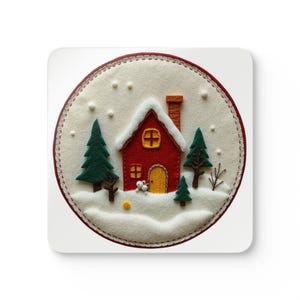 Cozy Snowy Cottage Cork Coaster Set | Winter Cabin Holiday Drink Coasters