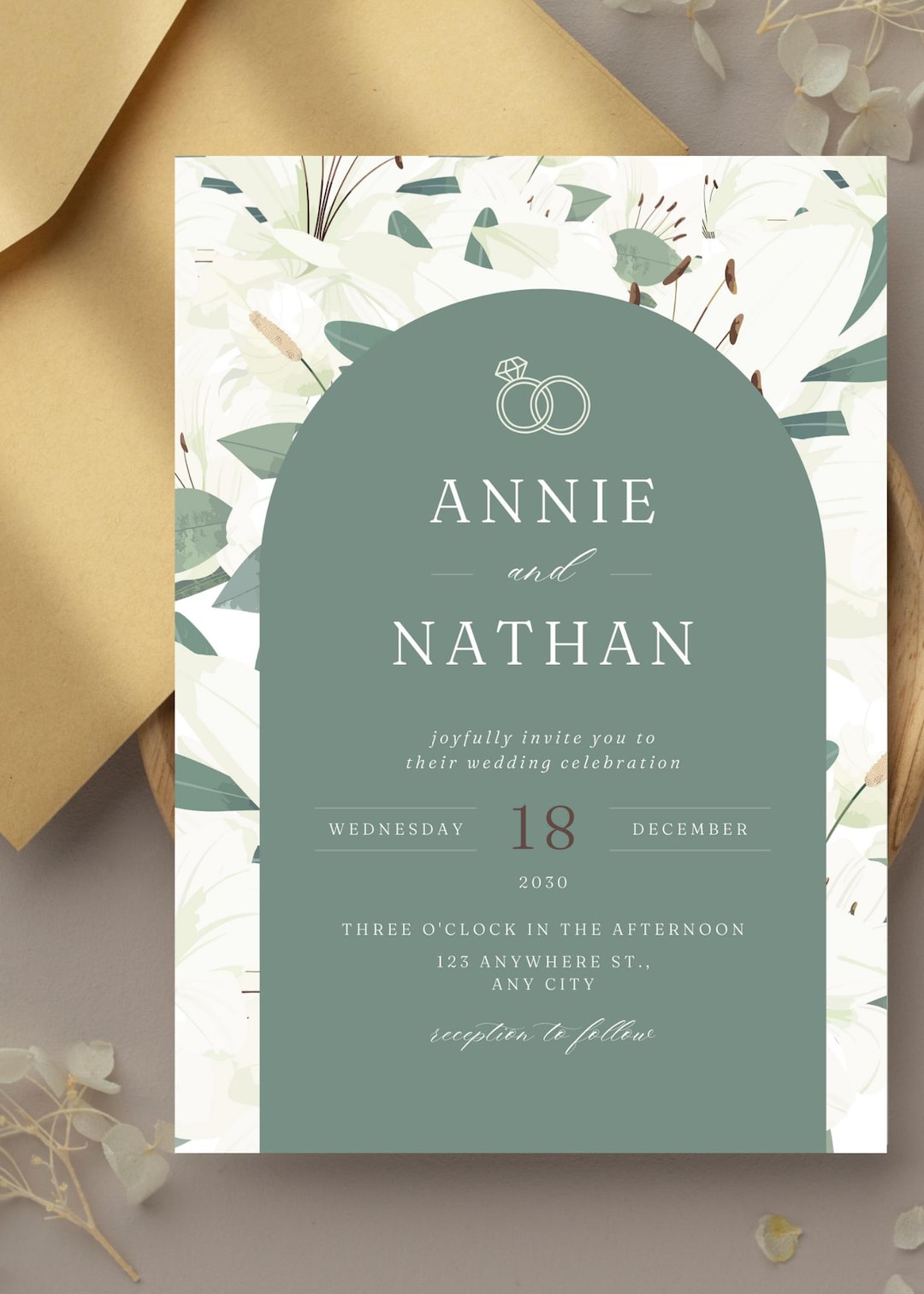 Editable Sage Green Wedding Invitation Template With Photo! Minimalist ...