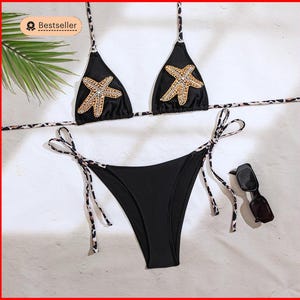 Black Gem Starfish bikini, starfish bikini, Black bikini, Marbella bikini, beach club bikini, Summer bikini, Ibiza bikini, holiday bikini