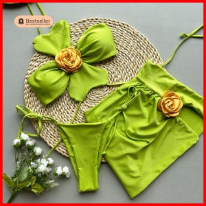 Lucky Clover Bikini Set, Flower bikini, Green bikini, Ibiza bikini, Marbella bikini, holiday bikini, beach club bikini, Festival bikini
