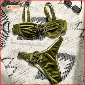 Green velvet bikini, green bikini, velvet bikini, Tenerife bikini, Ibiza bikini, Marbella bikini, beach club bikini, holiday bikini
