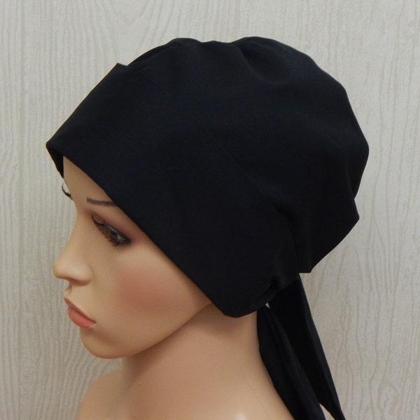 Black Cancer Cap, Cotton Chemo Head Covering, Hair Loss Headscarf, Cotton Chemo Headwear, Black Surgical Scrub Hat