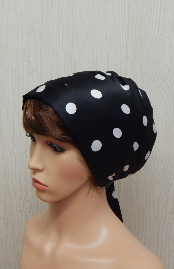 Items similar to Polka Dot Satin Head Scarf, Black Head ...