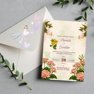 Blush Pink Watercolor Floral Wedding Invitation, Romantic Watercolor Pink Flower Wedding Invite, Editable Canva Template, Instant Download