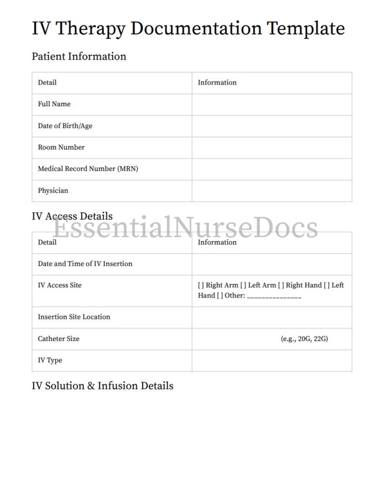 IV Therapy Documentation Template, Editable Canva &amp; PDF - Etsy