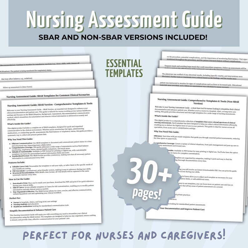 Nursing Charting Templates SBAR, Nonsbar Clinical Notes (PDF & Canva