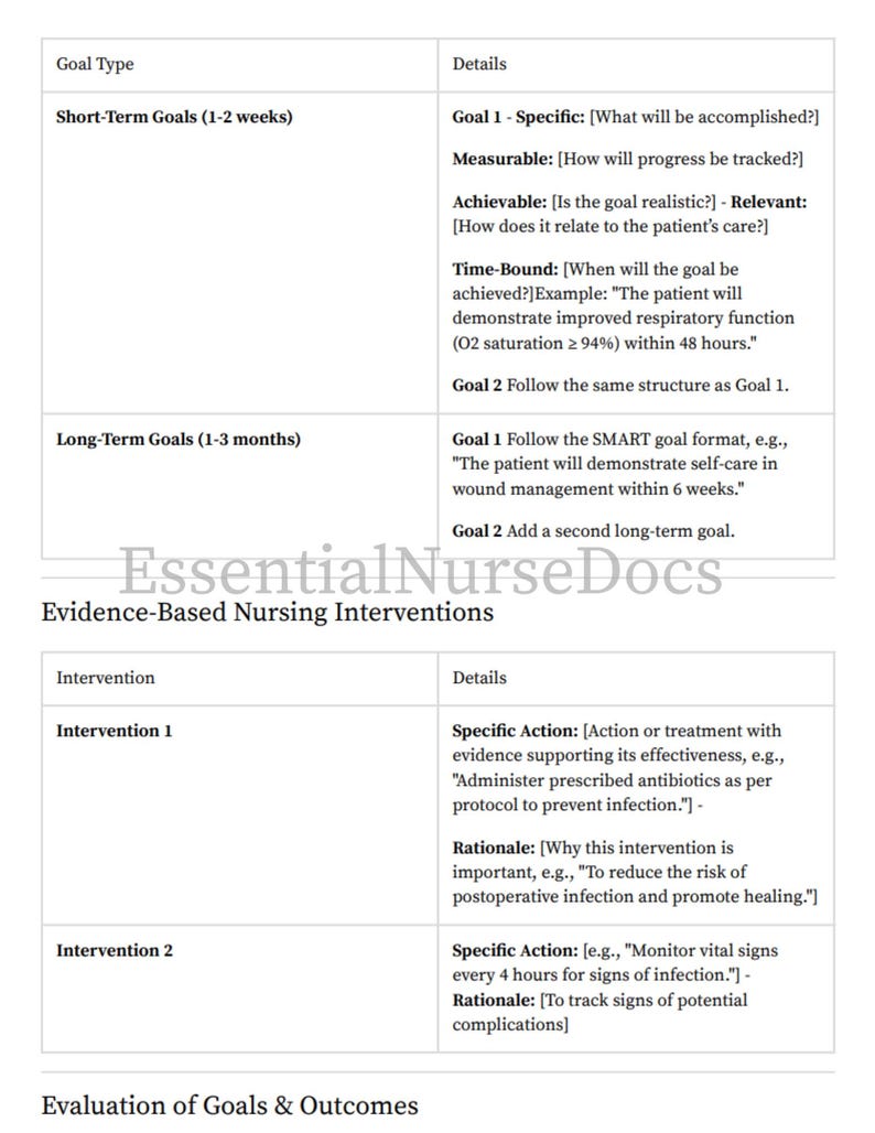Nursing Rationale Example Editable Nursing Care Plan Template | Professional & Customizable - Etsy