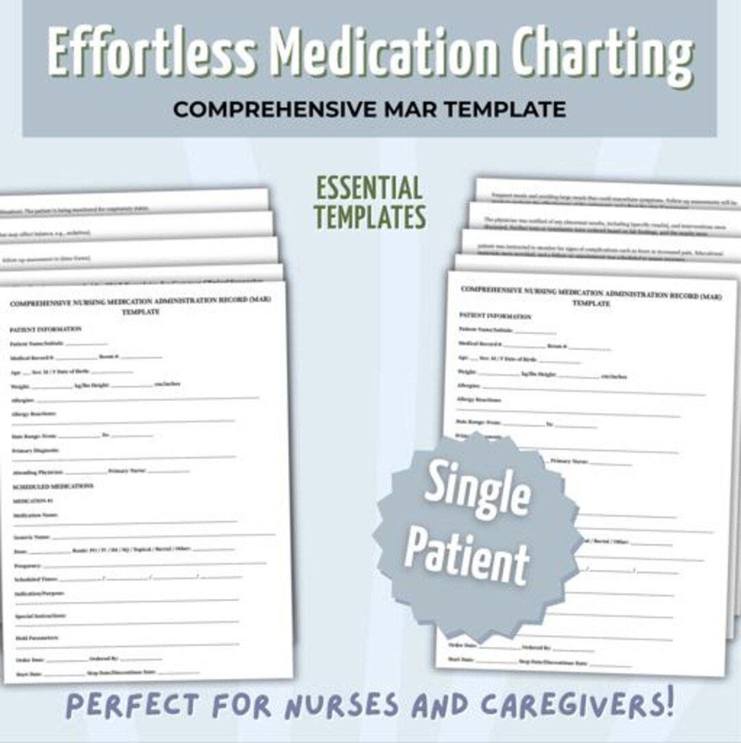 Comprehensive MAR Template, Single Patient Medication Administration ...