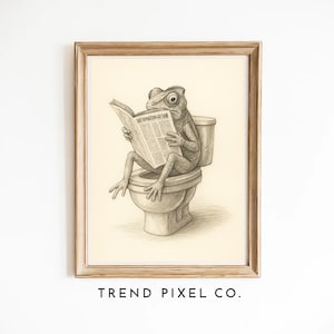 Funny Iguana Reading Newspaper Bathroom Wall Art | Humorous Animal Toilet Print for Restroom Decor | Digital Download Poster