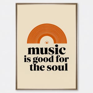 Retro Music Wall Art Printable, Music Is Good For The Soul Digital Poster, Modern Minimal Music Quote Art for Living Room or Studio