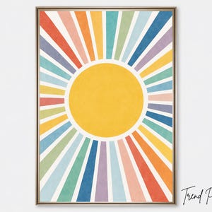 Rainbow Sun Printable Wall Art for Kids Room | Boho Sunshine Nursery Poster | Colorful Playroom Sun Decor Digital Download