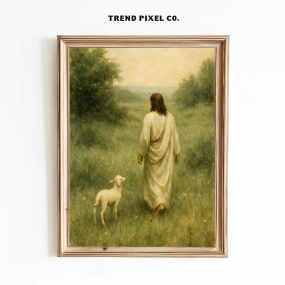 Good Shepherd Vintage Art Print: Jesus and Lost Sheep (digital - Main Image
