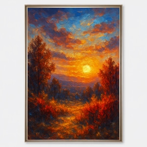 Sunset Landscape Wall Art, Sunset Painting Print, Sunset Art Print, Sunset Nature Wall Art, Sunset Digital Printable Wall Art Poster