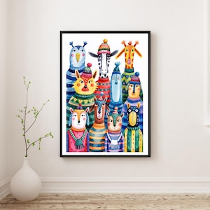 Colorful Animal Friends Nursery Wall Art Playful Creatures Poster Kids Room Decor Printable Baby Shower Gift Fun Animal Wall Print Art