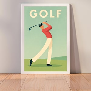 Mid Century Modern Golf Wall Art Print Minimalist Vintage Golf Poster, Retro Sports Decor, Golf Swing Artwork Digital Download
