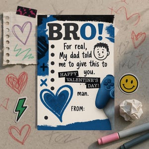 Carte de Saint-Valentin frère pour les garçons, impression de la Saint-Valentin pour les gamers, cartes de classe de collège, papa m'a fait vous donner cette Saint-Valentin