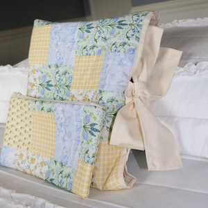 Blue & Yellow Patchwork Quilted Bow Bible/Book Bag I Quilted Bible Sleeve l Patchwork Bags l Bible Accessories l Bible Cover