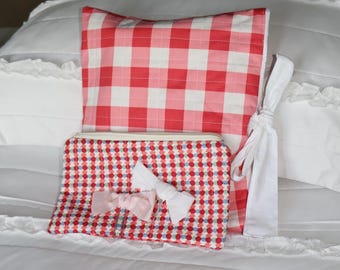 XL Red Gingham Quilted Bow Bible/Book Bag I Polka Dot Pencil Pouch I Quilted Bible Bag l Bible Accessories l Bible Cover l Christian Gifts