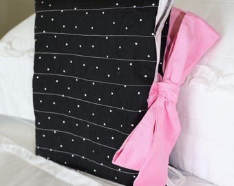 Small Black & Pink Polka Dot Quilted Bow Bible/Book Bag  I  Bible/Book Sleeve  l  Christian Girl Gifts  l  Journaling  l  Bible Accessories