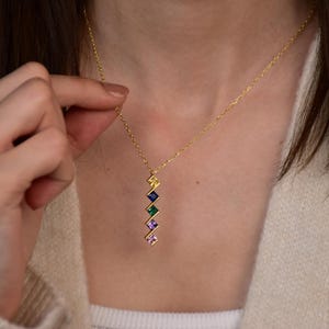 Family Birthstone Necklace, Multi Birthstone Necklaces, Gold Square Birthstone Necklace, Birthstone Jewelry, Bridesmaid Gif, Christmas Gifts