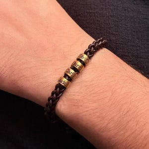 Custom Dad Bracelet: Braided Leather Family Name Jewelry