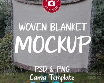 Woven Blanket Mockup, Printify Mockup Bundle, Print on Demand Woven Blanket Mock, Canva Drag & Drop, Photoshop Smart Object PSD