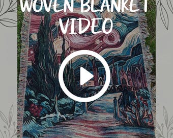 Video av vävd filt med stjärnklar natt, designfil med stjärnklar natt ingår, video av filt med fransar i Van Gogh-stil (digital nedladdning i MP4)
