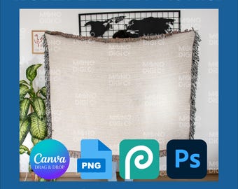 Woven Blanket Mockup Bundle Canva Photoshop Woven Throw Blanket Mockup Heirloom Blanket Mockup Jacquard Fringed Woven Blanket Mockup