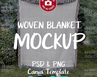 Mockup di coperta tessuta, mockup di coperta decorativa tessuta, mockup di coperta tessuta per stampa su richiesta, mockup di coperta per Photoshop e Canva