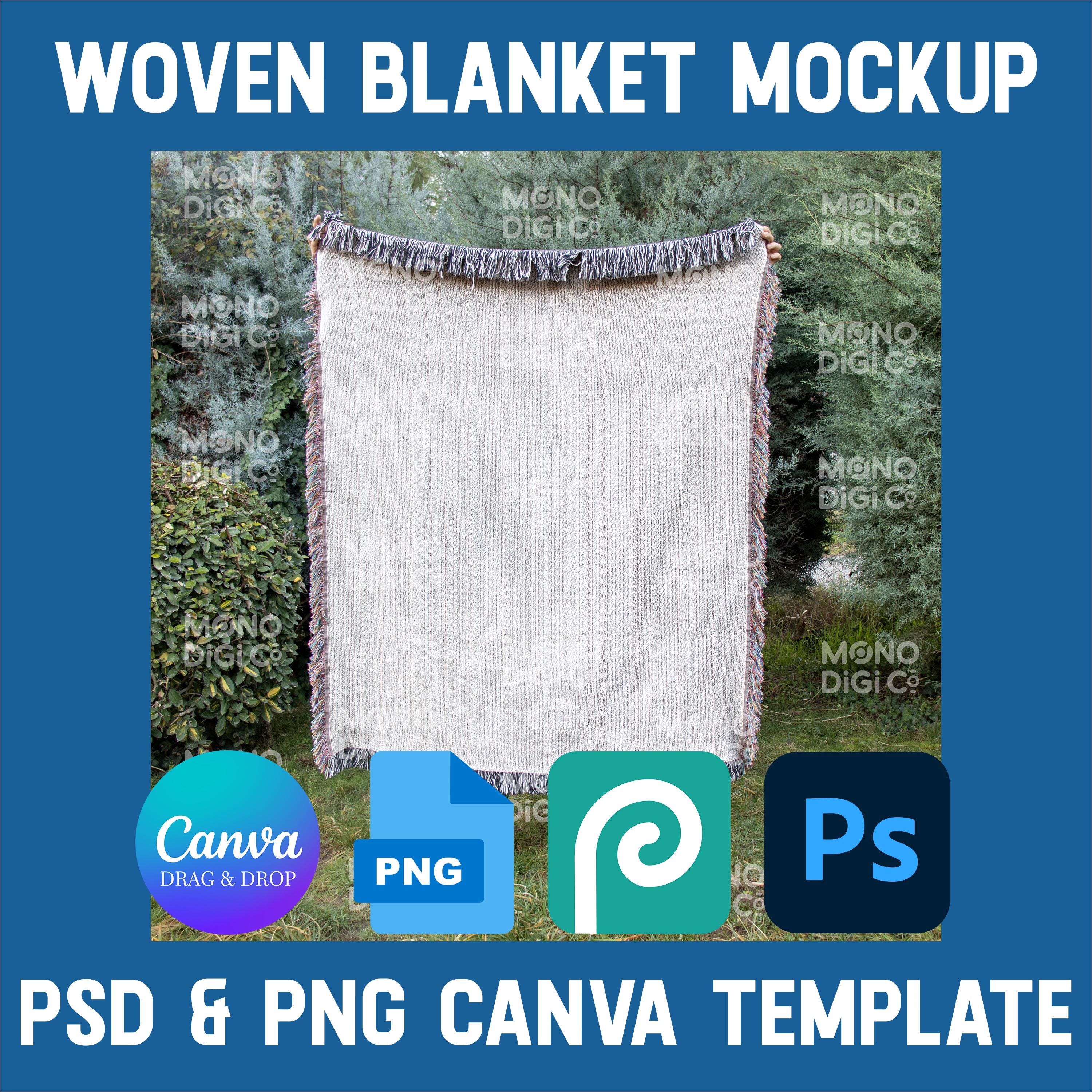 Woven Throw Blanket Mock Up, Woven Blanket Mockup, Print on Demand Woven Blanket Mockup, Photoshop Smart Object PSD, Canva Drag & Drop PNG