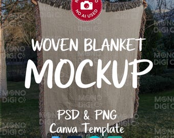 Woven Blanket Mockup, Real Photo Blanket Mockup PSD PNG Canva Template, Throw Blanket Mockup (Digital Download)