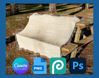 Woven Blanket Mockup with Black and White Fringe, Woven Jacquard Fringe Blanket Canva, Woven Throw Blanket Mockup,Printify Blanket Photoshop