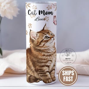 Custom Cat Mom 20 oz Tumbler with Name, Gift for Cat Lovers & Pet Moms, Gift for Cat Mom, Cat Lovers, Pet Moms, Paws-itively Adorable Mug