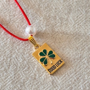 14K Gold Plated Good Luck Charm Necklace - Red String Adjustable Cord