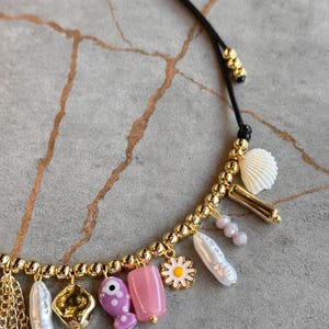 Fish and Pearl Charm Cord Necklace – Boho Beach Jewelry – Handmade Adjustable Necklace – Minimal Summer Gift for Her