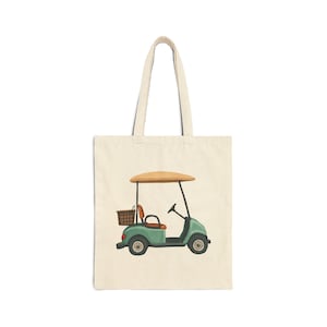 Retro Golf Cart Canvas-Einkaufstasche, umweltfreundliche Einkaufstasche, Strandtasche, Geschenk für Golfer, schicke Tasche für lässige Ausflüge