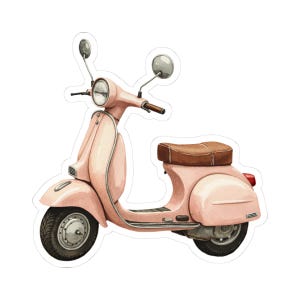 Rosa Roller Kiss-Cut Aufkleber, trendige Laptop-Aufkleber, ästhetische Vintage-Aufkleber, Reise-Accessoire, Geschenk für Motorroller-Liebhaber