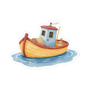 Watercolor Boat Stickers, Cute Nautical Decor, Waterproof Vinyl Stickers, Gift for Sailors, Ocean Lovers, Planner Sticker