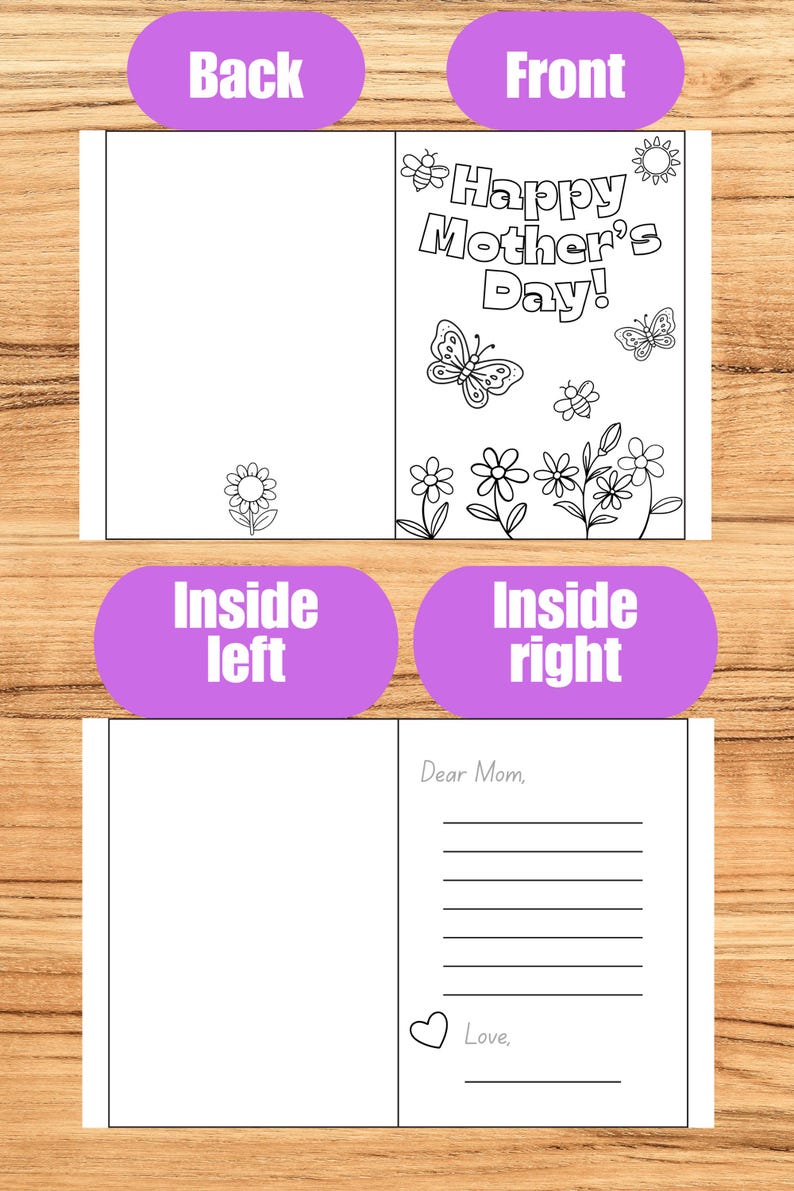 Mother’s Day Coloring Card, Kids DIY Card for Mom, Printable Page ...